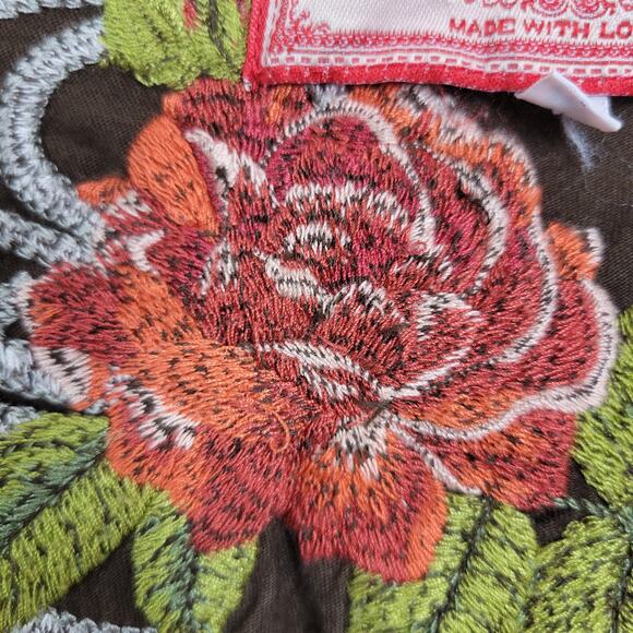 Johnny Was LA Dress Womens XS Brown Floral Embroidered Applique‎ Babydoll V-Neck - Picture 4 of 6